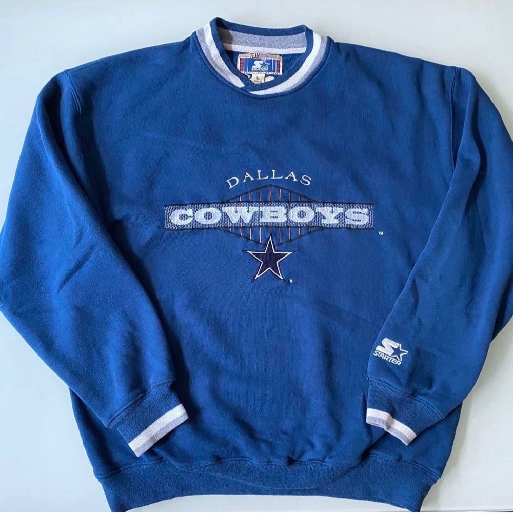 Men Large - Vintage Starter Men Cowboys Crewneck Football Dallas Sports Gameday